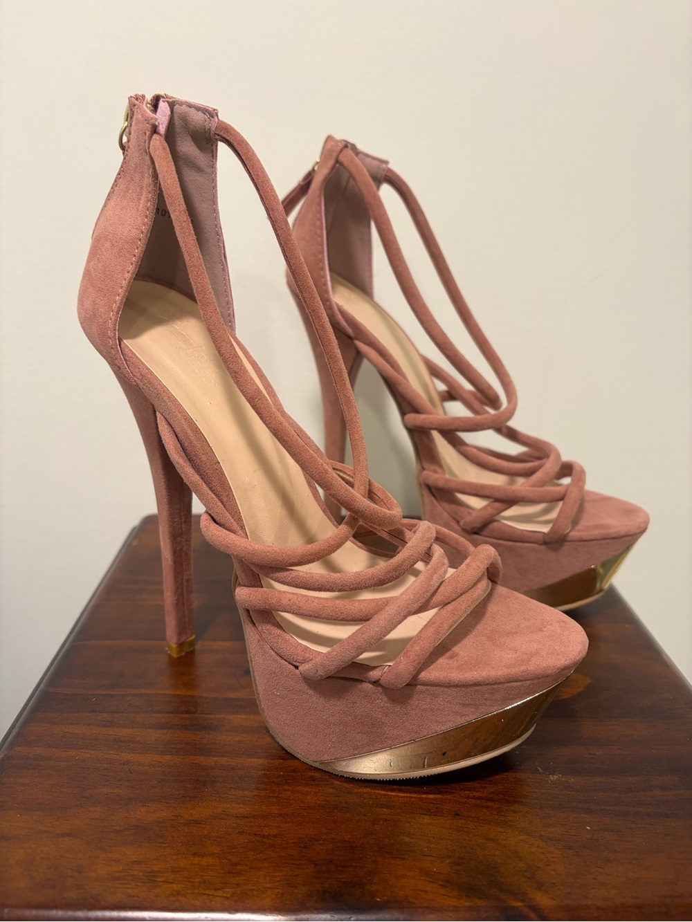 Suede Strappy High Heel Platform in Dusty Rose